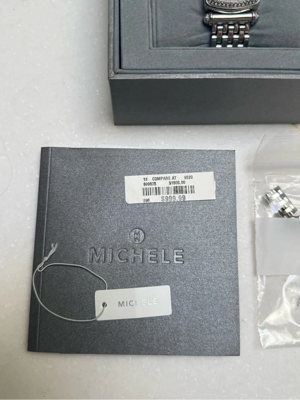 NEW Michele Caber Park embellished silver watch